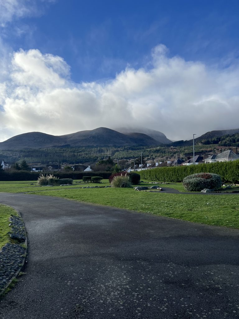 a view of the slieve donard from the car park