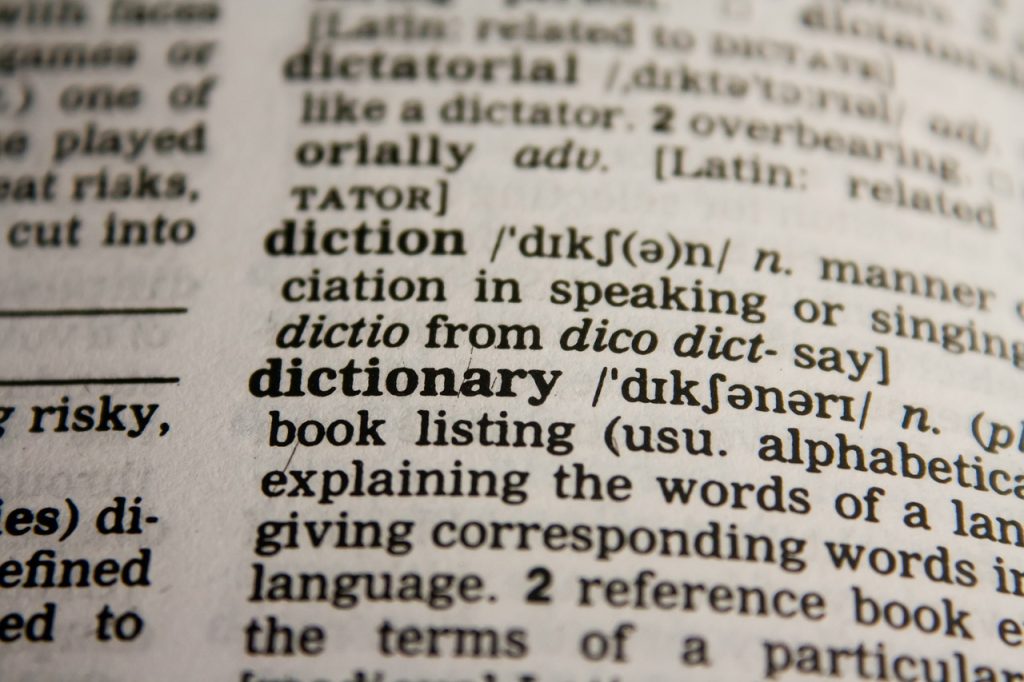 Photo of a dictionary highlighting the word dictionary