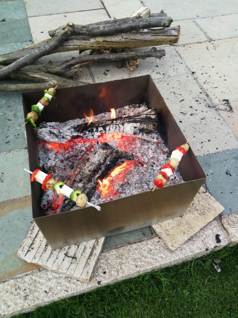 Firepit with Potatoes and Peppers grilling