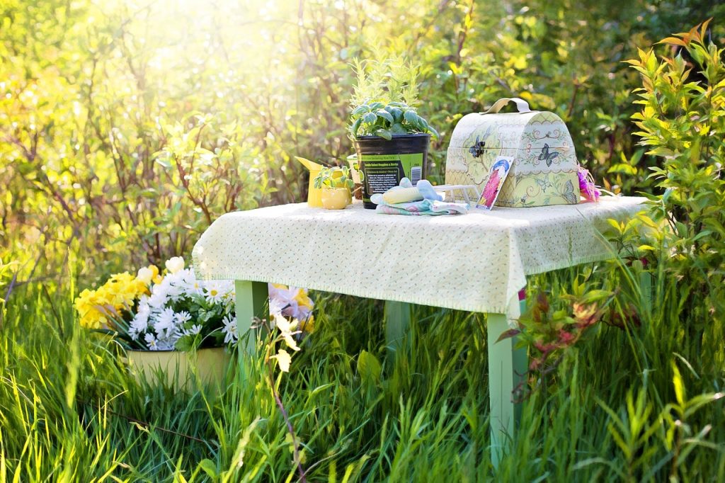 Garden tea party set up for kids