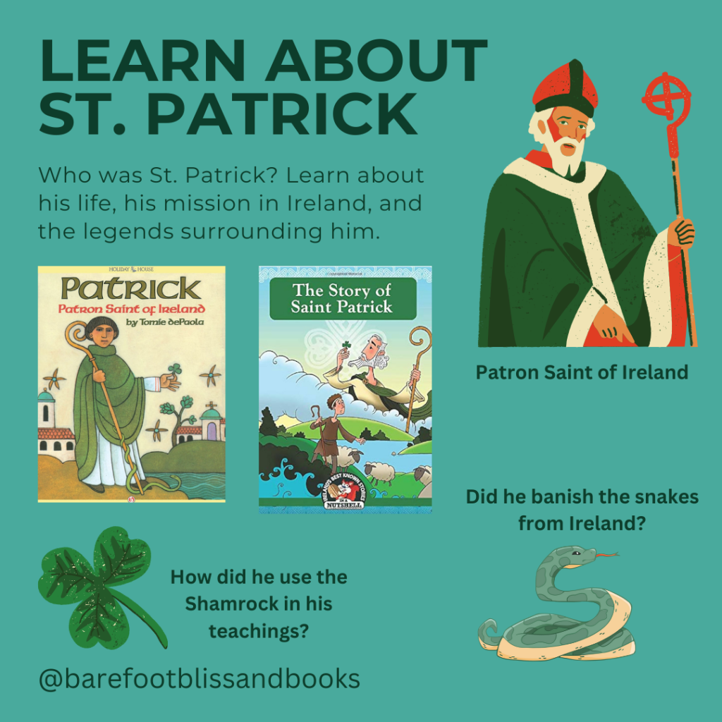 Image providing a visual of resources to learn about St Patrick